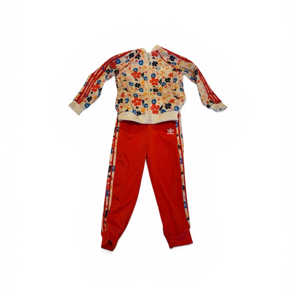adidas Red Floral Zip Track Set Kids 3-4 Years